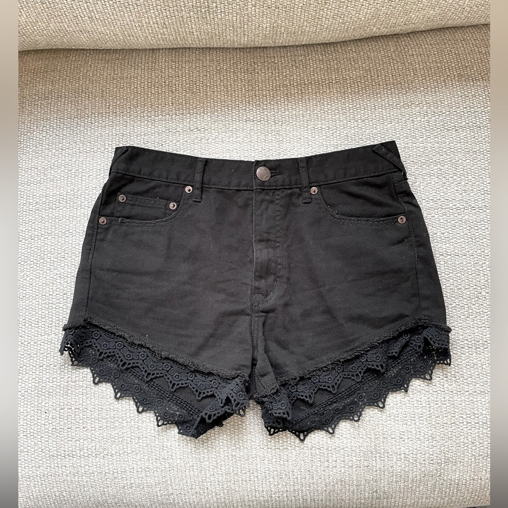 Free People Lace Trim Denim Shorts- Black Size 27